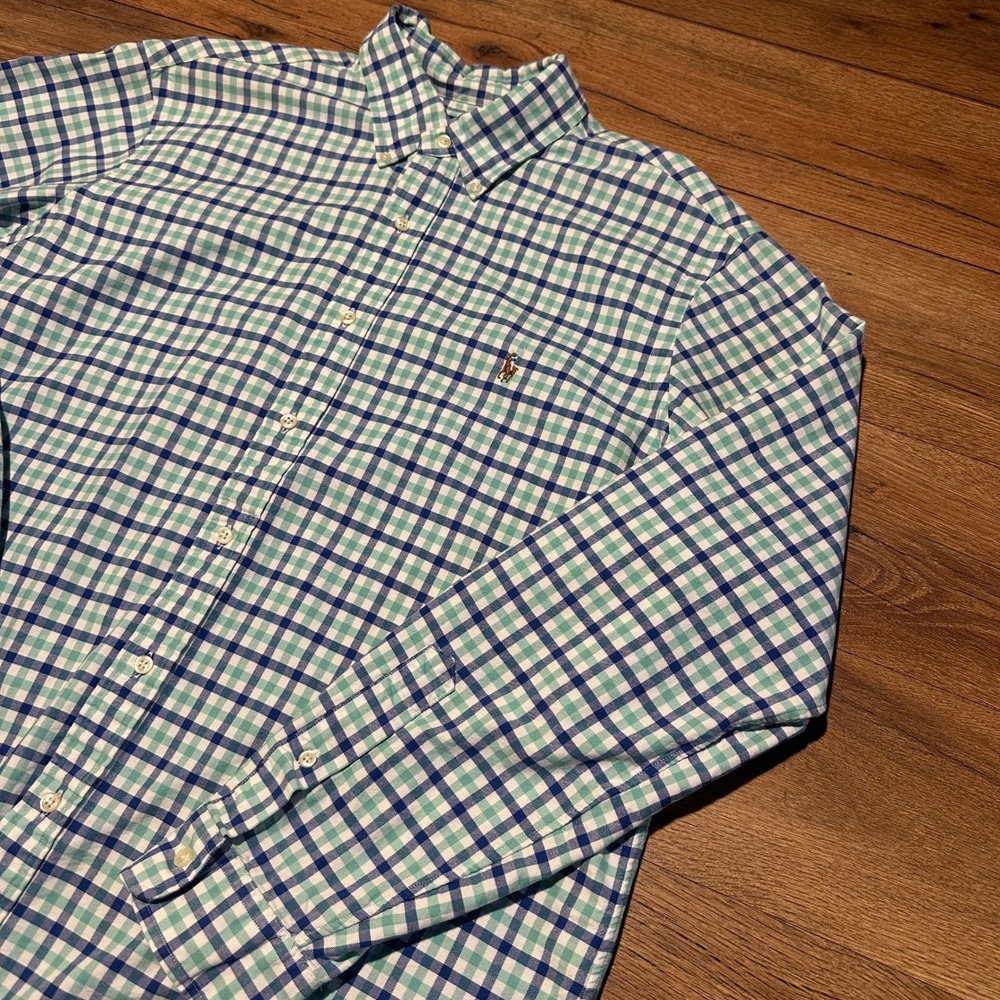 Ralph‎ Lauren Blue Green Gingham Check Button Down Shirt Mens XL